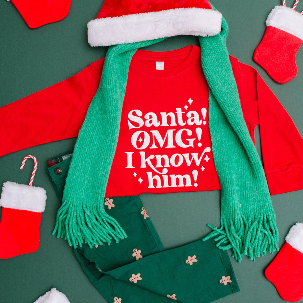 Santa omg I know him Christmas Shirt, Toddler Christmas Shirt, Christmas Shirt, Youth Christmas Shirt,Hot Chocolate, Hot Cocoa, Santa Shirt